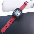 Sporty square digital watch with vibrant red silicone strap for students and outdoor sports - Red