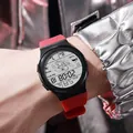 Reloj deportivo digital con esfera de astronauta y correa de silicona roja y negra - Rojo