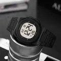 Close-up of a black outdoor sports digital watch with luminous square dial - Black