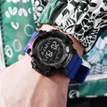 Orologio sportivo digitale da uomo con cinturino blu sfumato e luce LED - Blu