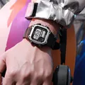 Retro square digital watch for men featuring waterproof sports functionality on wrist - Silver