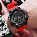 Orologio sportivo digitale a LED impermeabile da uomo con cinturino rosso e quadrante nero - Rosso