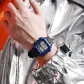 Retro square digital sports watch with blue and black finish, waterproof and luminous for men - Blue