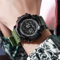 Orologio sportivo digitale a LED da uomo impermeabile con cinturino in gomma verde oliva - Verde militare