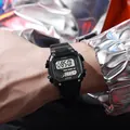 Black men's retro square digital sports watch with waterproof and luminous display - Black