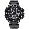 Professional black waterproof dual display sports watch with LED backlight and alarm function - Black