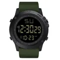 Detailed view of a men's digital sports watch with a green textured strap - Green