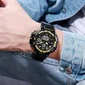 Durable black dual-display outdoor sports watch with gold accents and LED backlight - Gold