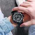 Waterproof sports digital watch with dual display and LED backlight in black finish - Silver