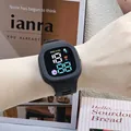 Stylish black square LED digital watch with cartoon icons and soft silicone strap - Black