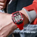 Fashionable square red camouflage outdoor digital sports watch with waterproof display - Red