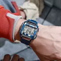 Blue camouflage square digital sports watch with a dark blue silicone strap and LCD display - Blue