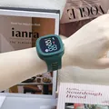 Sporty square LED digital watch featuring astronaut theme with dark green silicone strap - Dark Green
