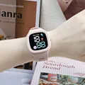 Pink square LED digital sports watch featuring waterproof silicone strap and multifunctional display - Apricot