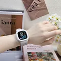 Square white LED digital watch with cartoon astronaut icon for outdoor sports - White