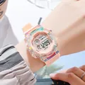 Reloj deportivo digital iridiscente para estudiantes con correa rosa e impermeable. - Naranja