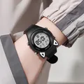 Reloj deportivo digital negro para niños con adorable diseño de orejas de gato - Negro