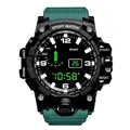 Montre numérique de sport robuste étanche à double affichage avec bracelet en silicone vert - Vert Foncé