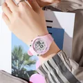 Montre numérique rose pour enfants avec oreilles de chat et bracelet en silicone souple - Rose