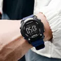 Durable outdoor sports digital watch with waterproof function and navy blue strap - Blue