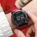 Waterproof digital sports watch with vibrant red strap and multifunctional LED display - Red