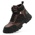 Durable men's brown and black steel toe safety boots for professional work protection. - Brown / 36