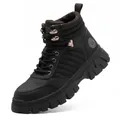 Black heavy-duty steel toe safety work boots for men with slip-resistant rugged sole - Black / 36