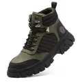 Men's olive green steel toe work boots, anti-slip and puncture resistant safety shoes - Green / 36