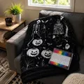 Halloween DIY coloring blanket with skeleton and pumpkin motifs and 12-pack marker set - Halloween Coloring Blanket (With 12 Markers)