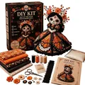 Gedetailleerd overzicht van DIY-patchworkpoppenkit voor Dag van de Doden met stof - Butterfly Soul Stijl D