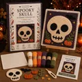Complete Halloween DIY spooky skull fabric weaving kit with tools and colorful yarn - Skull