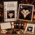Detailed view of Halloween DIY 3D fabric weaving kit with vampire design and tools. - Vampire
