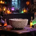 Atmospheric close-up of a detailed resin Halloween bowl featuring multiple skulls. - Skull Bowl