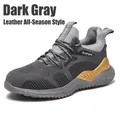 Dark grey breathable leather safety shoes with steel toe for men and women, all-season - 36 / 632 Gray Anti-smashing Anti-puncture