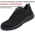 Black lightweight steel toe safety shoe with breathable fly-woven upper and solid sole - 36 / 812 Fly-woven Breathable Style (812) / Black