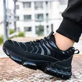 All-season black breathable safety shoes with air cushion sole and wavy design pattern - 39 / Black