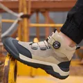 High-top tan and black safety work boots with quick-release rotary knob system. - 40 / 212 Khaki Four Seasons Anti-Smash Anti-Stab