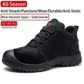 Durable black safety work shoes for men featuring anti-smash toe and slip-resistant EVA outsole - 39 / Black (Anti-static)