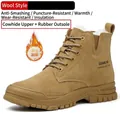 Men's winter safety boots with cowhide upper and warm wool lining - 36 / 690 (Wool Lined Anti-Smashing Anti-Puncture) / Brown
