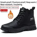 Durable black microfiber leather high-top safety work boots with warm wool lining - 36 / 690 Black Plush Wool Anti-Smashing Anti-Puncture
