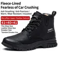 Black fleece-lined men's high-top safety work boots with steel toe protection - 36 / 690 Black Plush Cotton Anti-Smashing Anti-Puncture