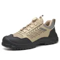 Khaki safety shoe with knob lacing, steel toe, anti-puncture, breathable mesh upper. - 36 / Rotary Knob Anti-smash and Puncture-resistant Style (833) / Khaki