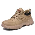 Zapatos de seguridad color caqui a la moda con punta de acero y suela antiperforación - 36 / Estilo Caqui para Todas las Estaciones (705) / Caqui