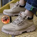 Botas de seguridad de invierno para hombre con forro cálido, puntera de acero anti-aplastamiento - 36 / Estilo de Invierno Cálido (705) / Caqui