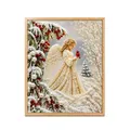 Christmas themed 3D pearl diamond painting DIY set featuring angel and cardinal bird - Snow Angel