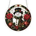 Stained glass style acrylic puzzle Christmas hanging ornament with snowman design - 1 Piece/Pack / Poinsettia Snowman