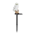 Exquisite white resin solar owl garden stake light with realistic feather texture - White