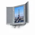 Grey wall-mounted window frame key holder with Eiffel Tower picture and hooks - Gray Shutter Style (SKU00035355) / 1 Piece