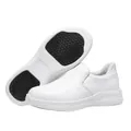 Close-up of white slip-on work shoes showing non-slip sole and clean leather upper - 38 / Style 2502 / White