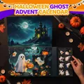 Detailansicht des Halloween-Adventskalenders mit Geistermotiven und Miniaturfiguren - 24 Tage Countdown Spielzeug Kalender Set